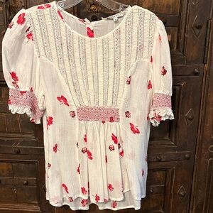 Ranna Gill White and Red Floral Blouse